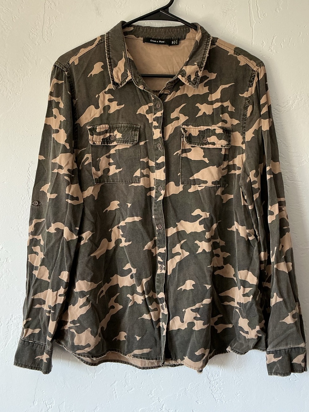 Doe & Rae Olive & Tan Camouflage Button-Down Shirt